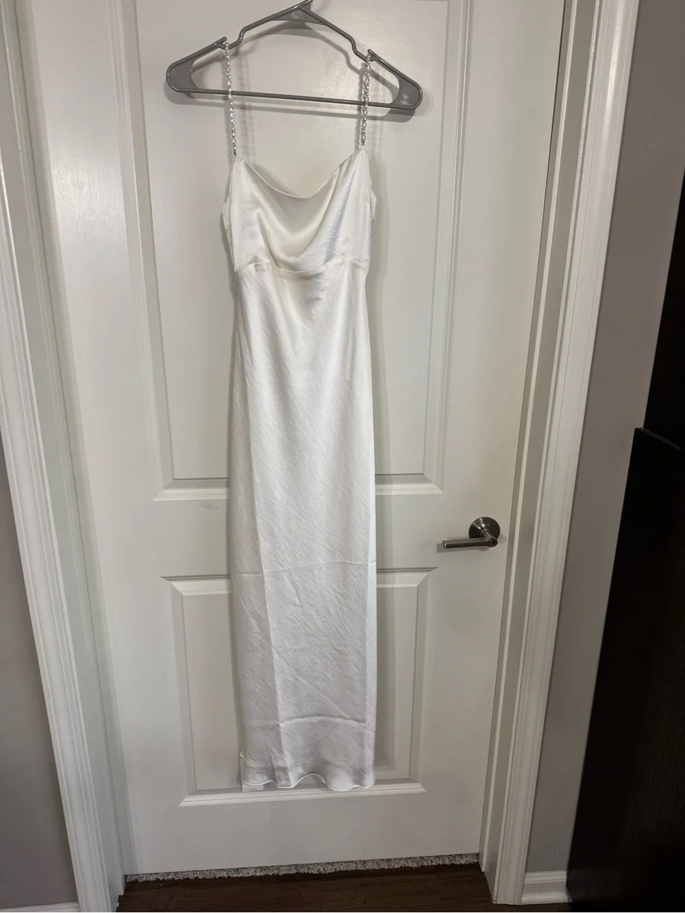 Abercrombie & Fitch White Satin Maxi Slip Dress with Chain Straps